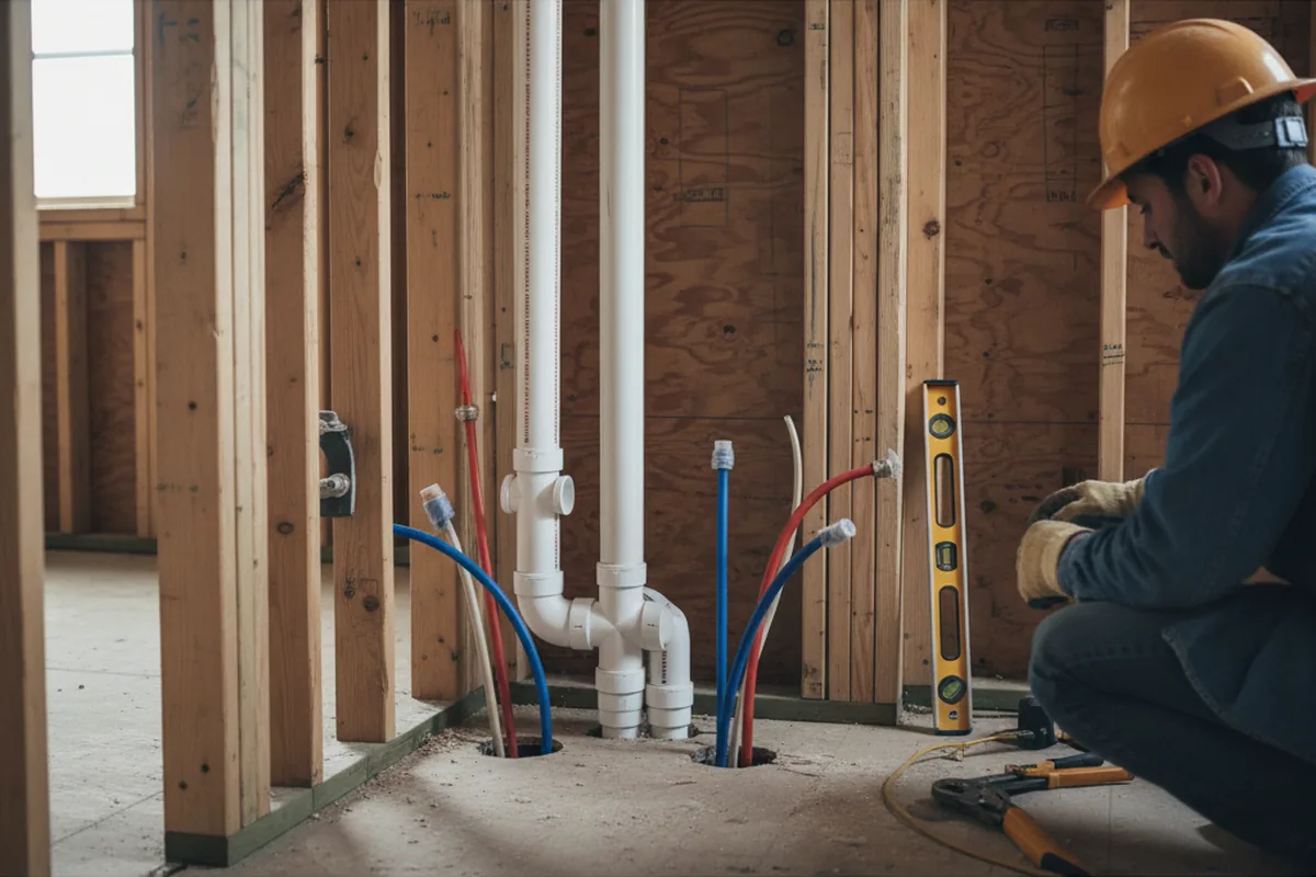 Drain and supply rough-in during Sump Pump Repair in Manley